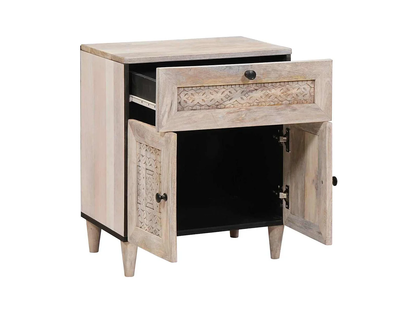 Table de chevet Beige 50 x 33 x 60 cm bois de manguier massif