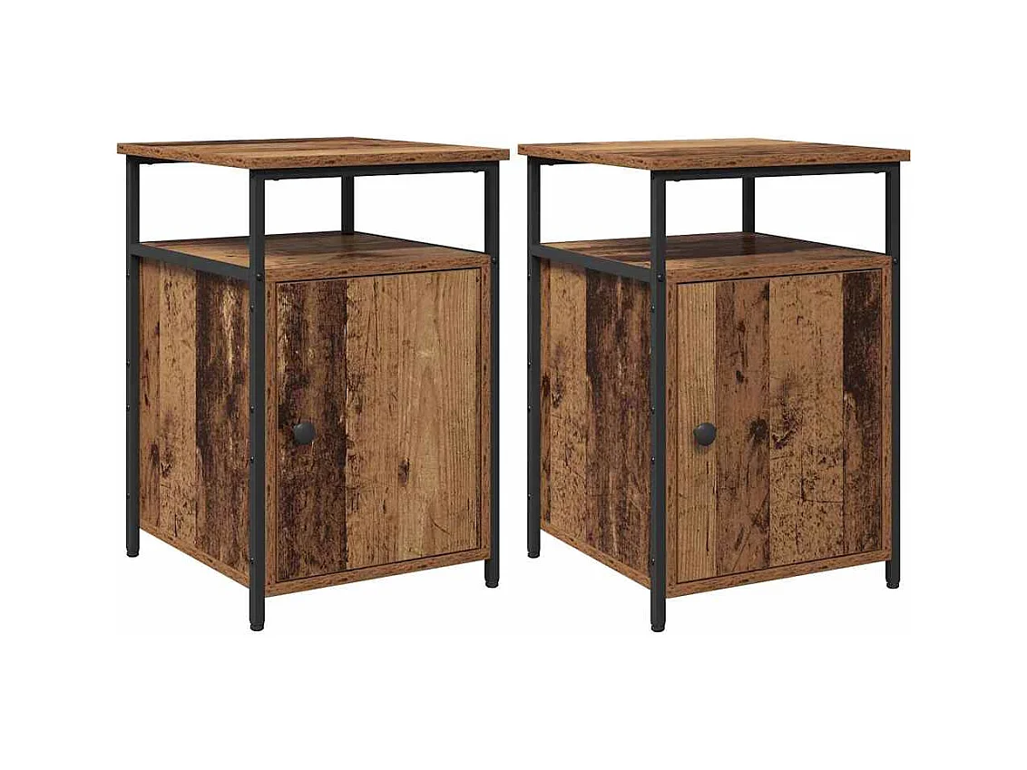 Mesilla de noche de 2 piezas, madera vieja, madera de ingeniería