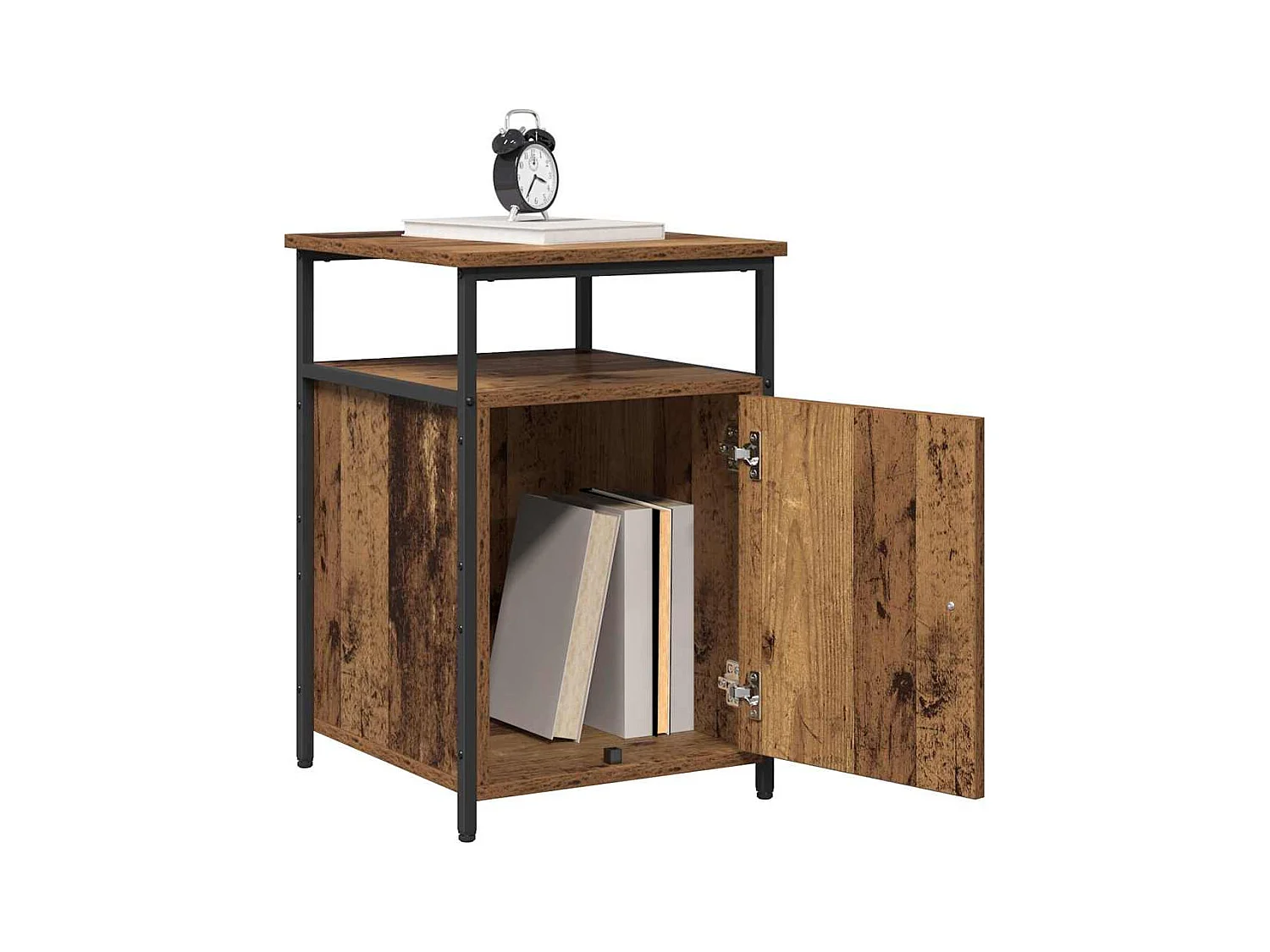 Mesilla de noche de 2 piezas, madera vieja, madera de ingeniería