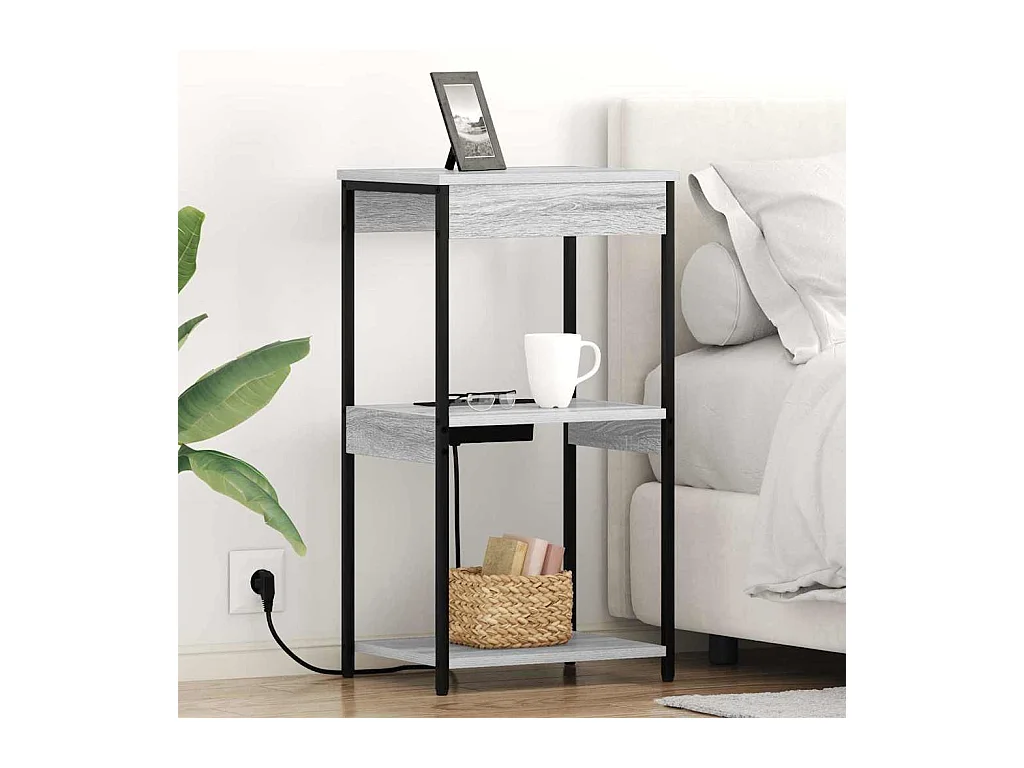 Sonoma Grey Nachtkastje met Oplaadstation