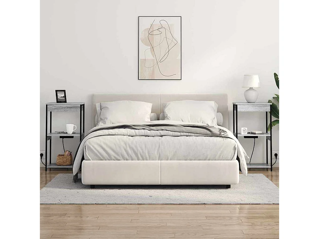 Mesita de noche gris Sonoma con estación de carga