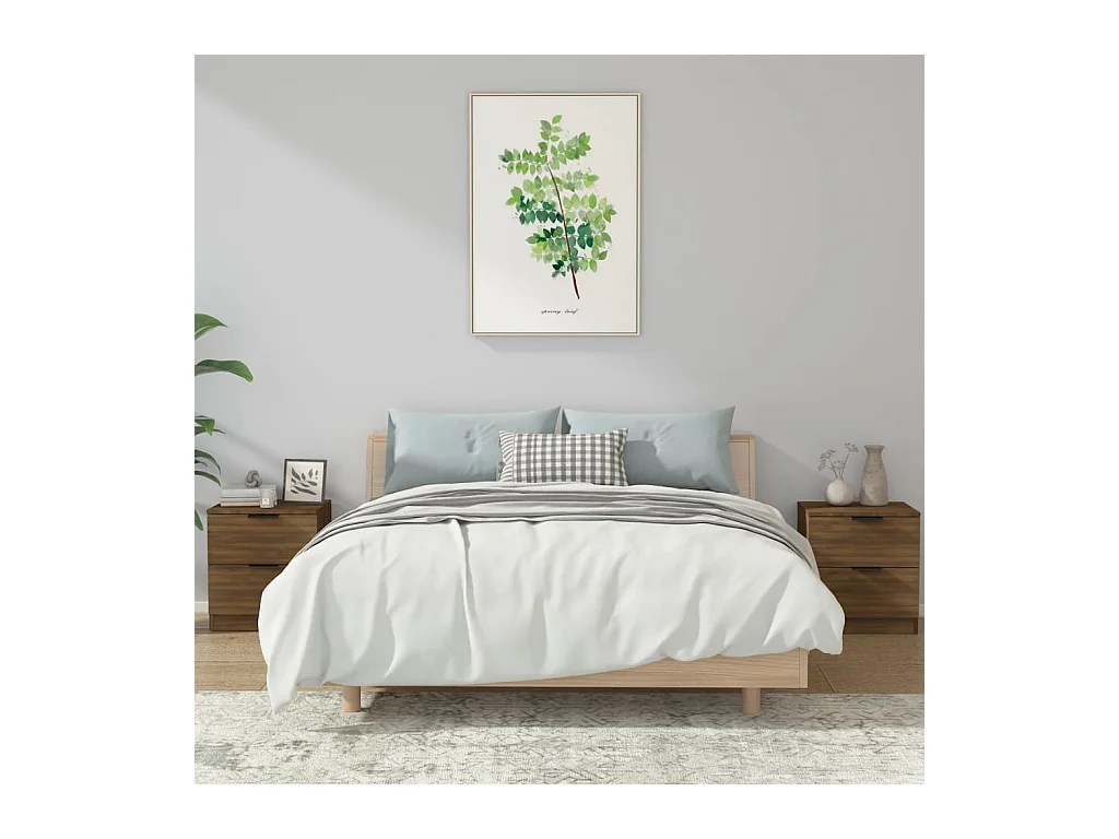 mesitas de noche de madera de ingeniería de roble marrón