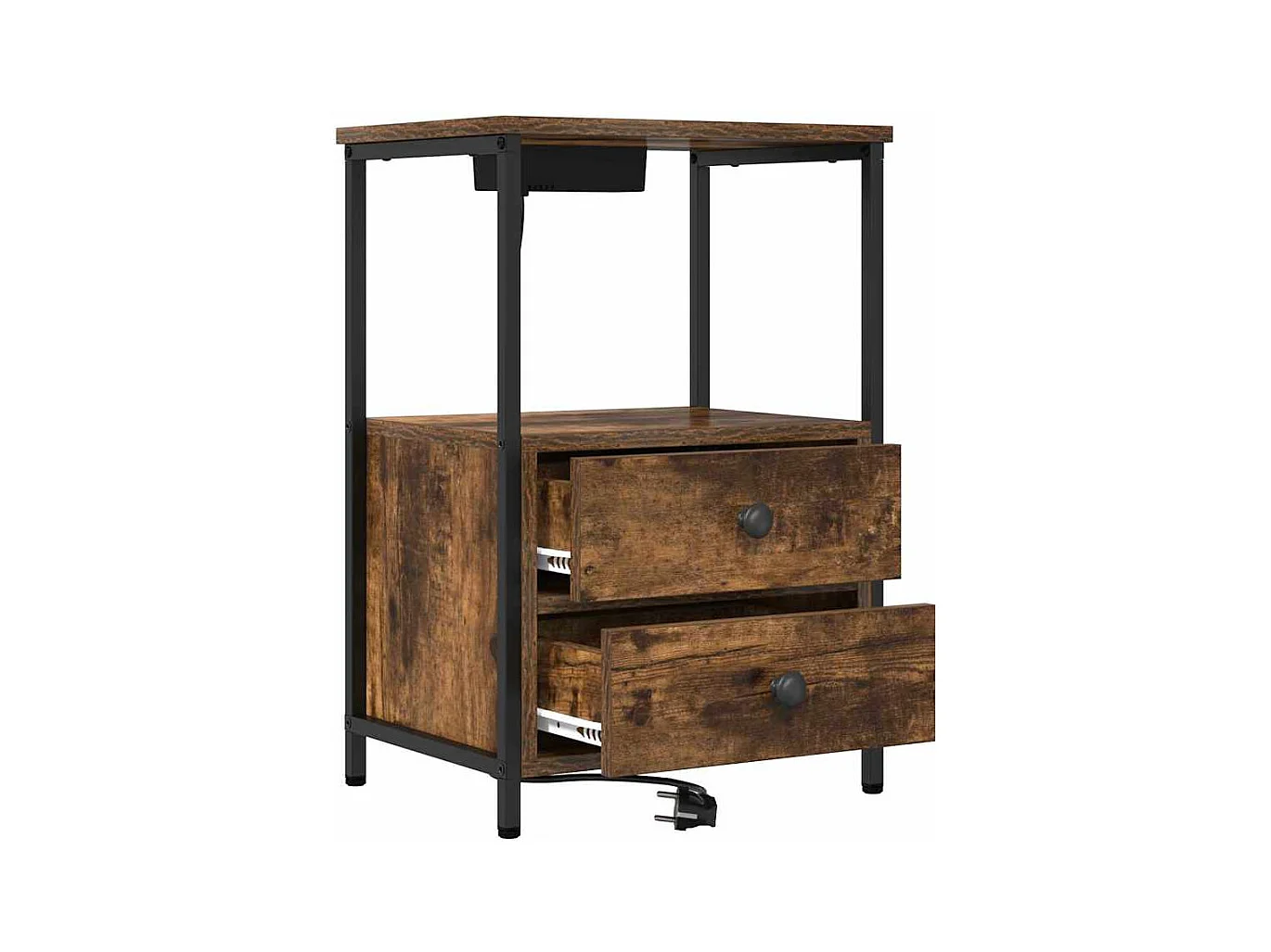 Mesilla de noche con estación de carga con cajón Roble ahumado