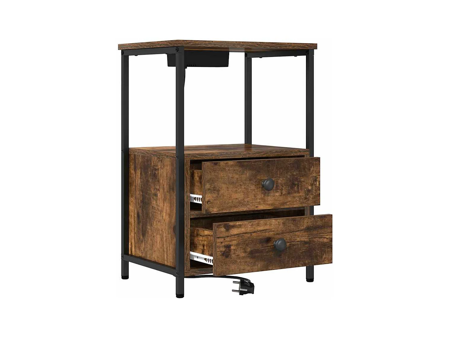 Mesilla de noche con estación de carga con cajón Roble ahumado