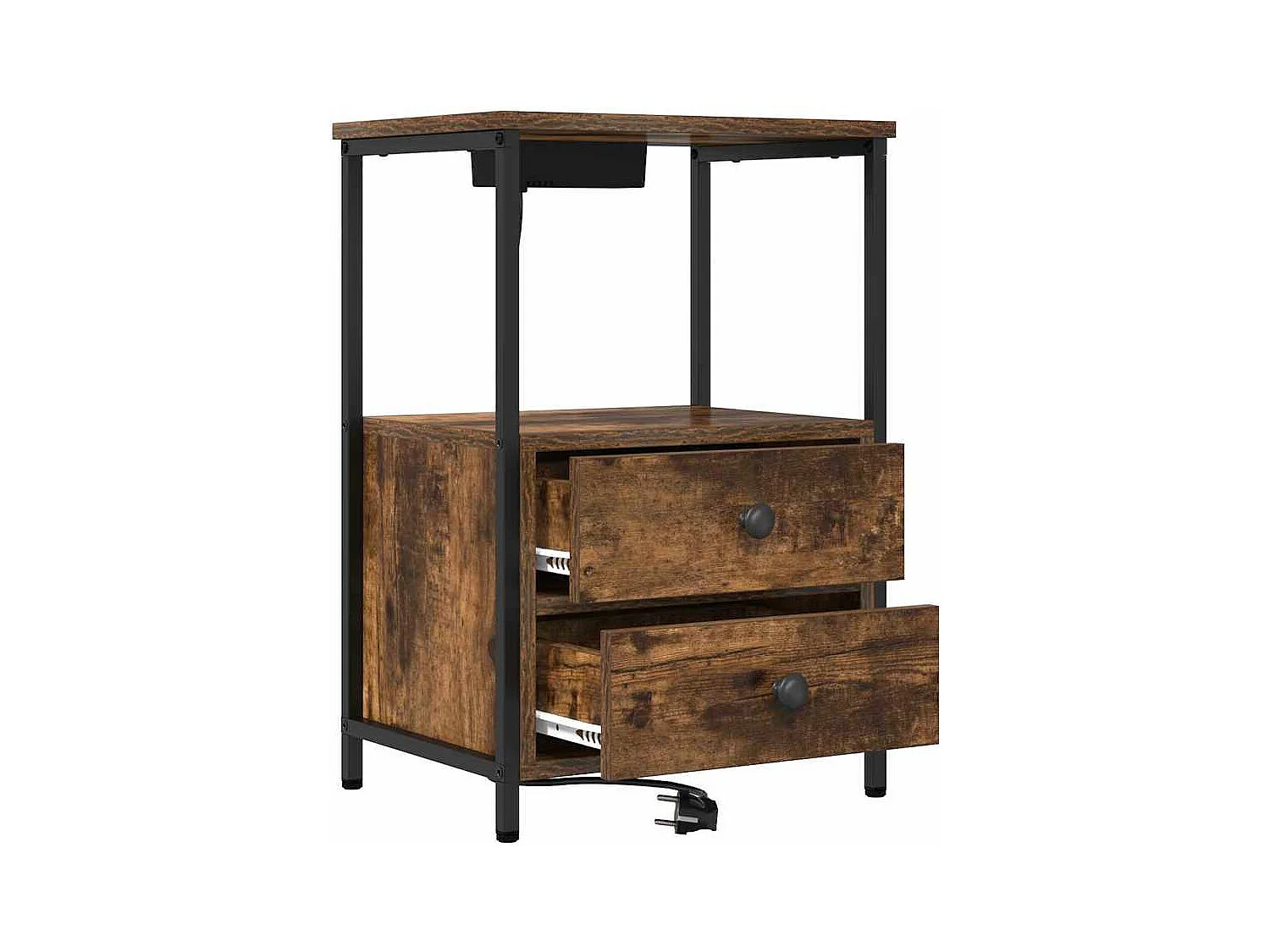 Table de nuit avec station de chargement avec tiroir Chêne fumé