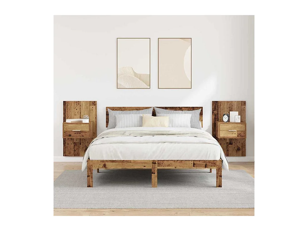 Mobile letto 2 pezzi, legno antico, 48,5 x 32,5 x 80 cm