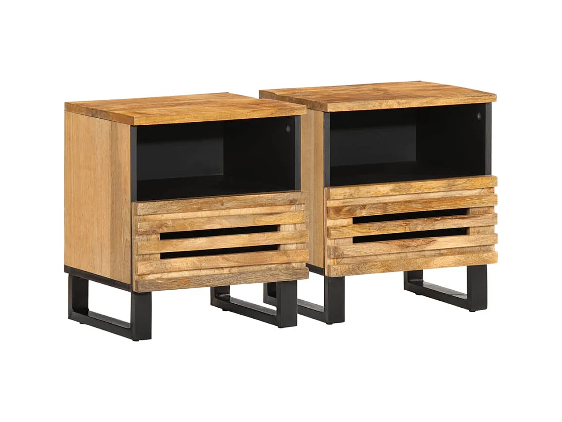 Comodini 2 pezzi 40x34x46 cm in legno massello di mango grezzo