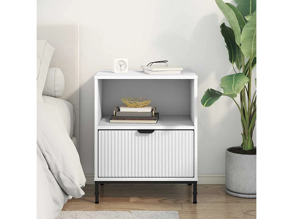 Table de chevet Blanc 49 x 36 x 61 cm Bois d'ingénierie