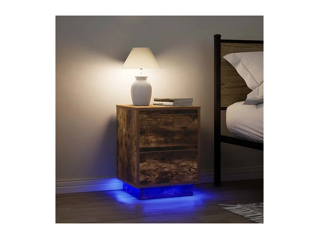 Comodini con luci LED 2pz rovere affumicato 38x34x50 cm