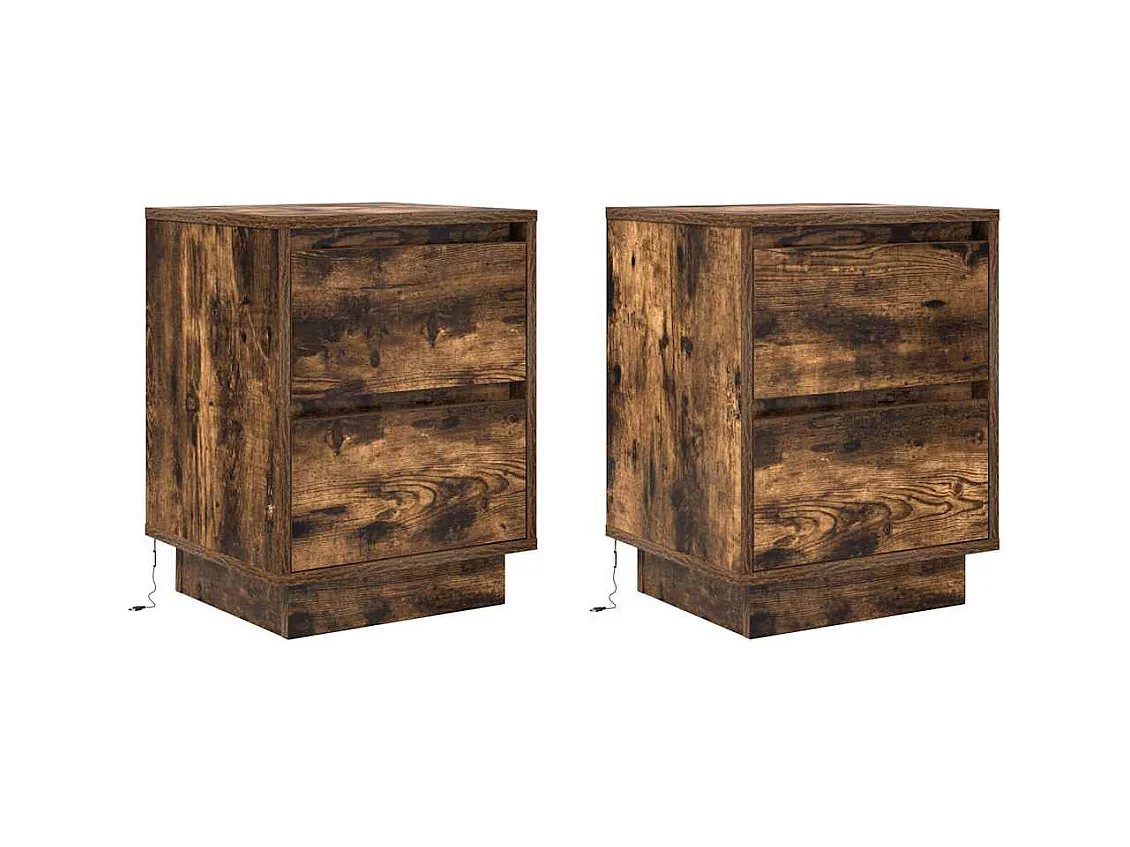 Comodini con luci LED 2pz rovere affumicato 38x34x50 cm