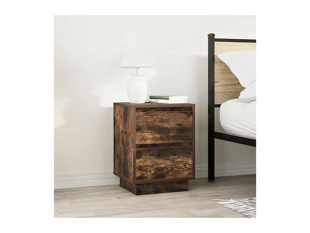 Comodini con luci LED 2pz rovere affumicato 38x34x50 cm