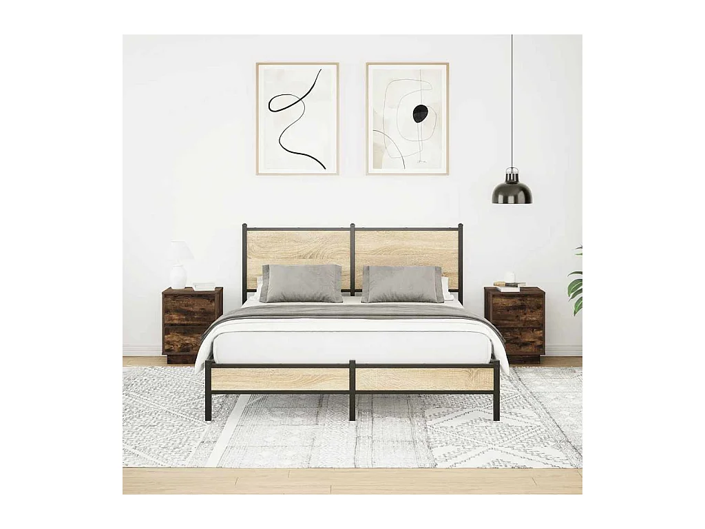 Comodini con luci LED 2pz rovere affumicato 38x34x50 cm