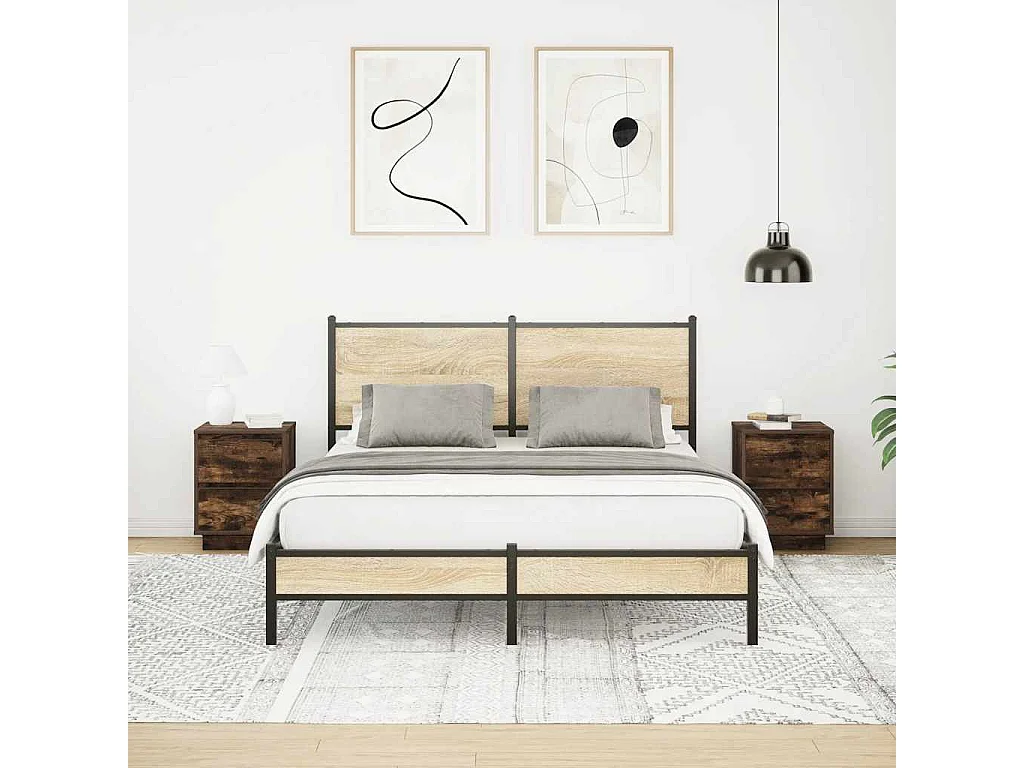 Tables de chevet avec lumières LED 2pcs chêne fumé 38x34x50 cm