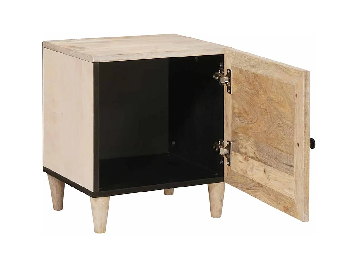 Comodino beige 40 x 33 x 46 cm in legno massello di mango