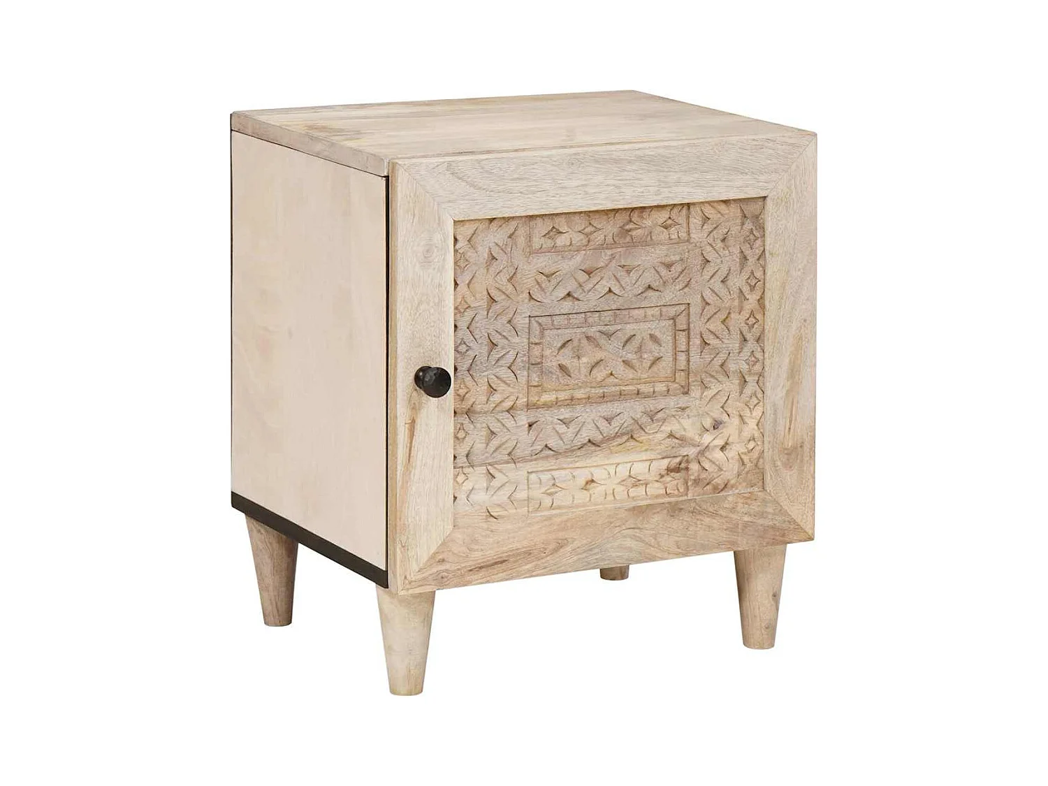 Beiger Nachttisch 40 x 33 x 46 cm aus massivem Mangoholz