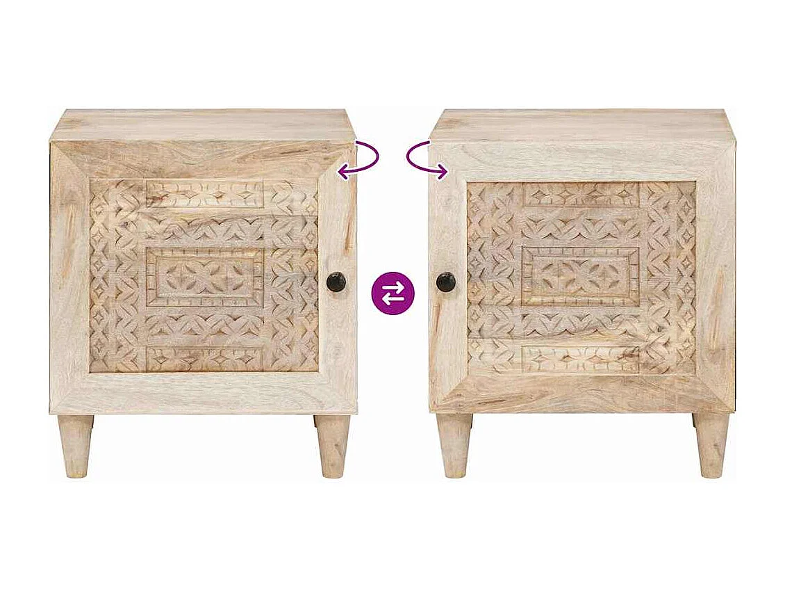 Beige nachtkastje 40 x 33 x 46 cm massief mangohout