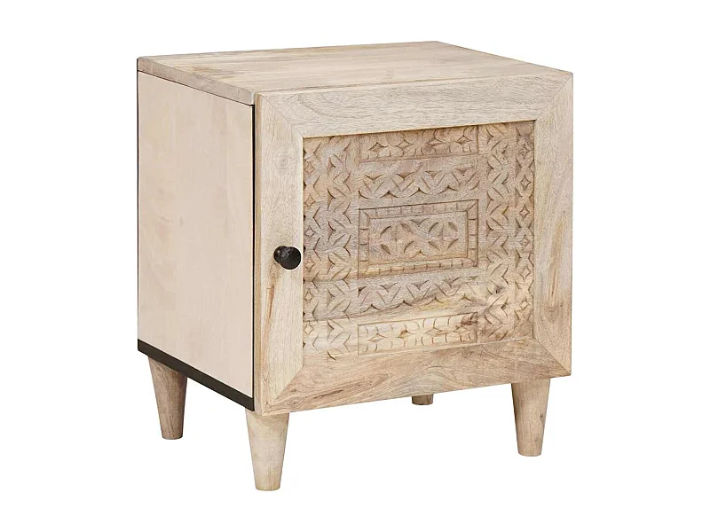 Table de chevet Beige 40 x 33 x 46 cm bois de manguier massif