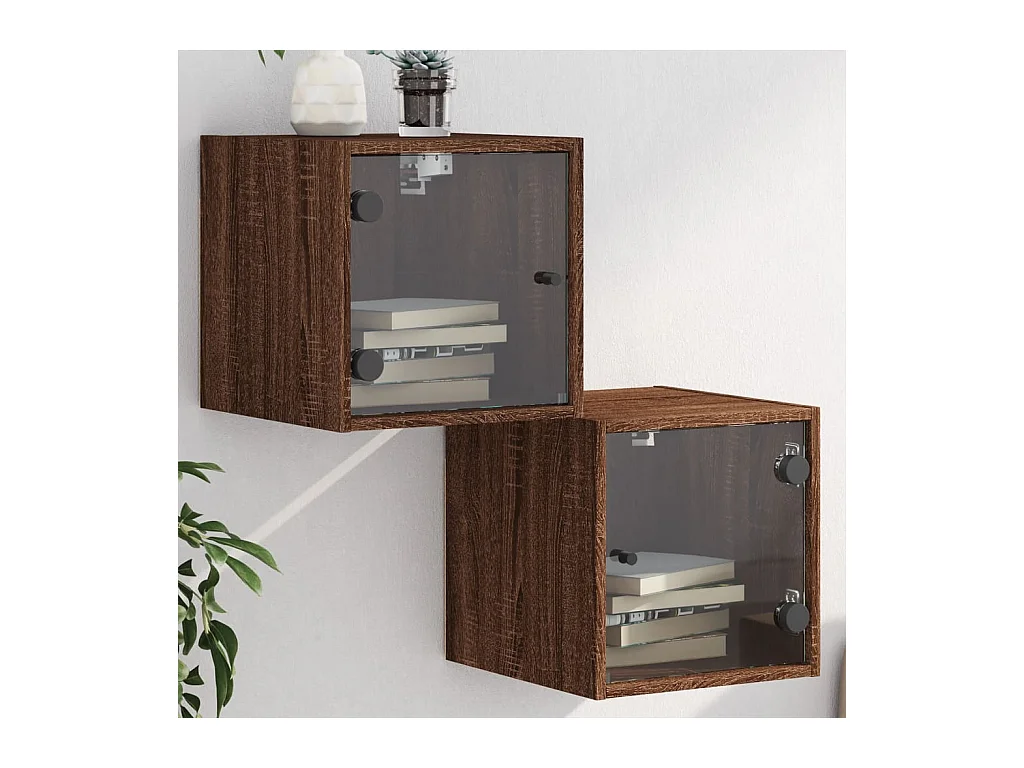 Tables de chevet et portes vitrées 2pcs chêne marron 35x37x35cm