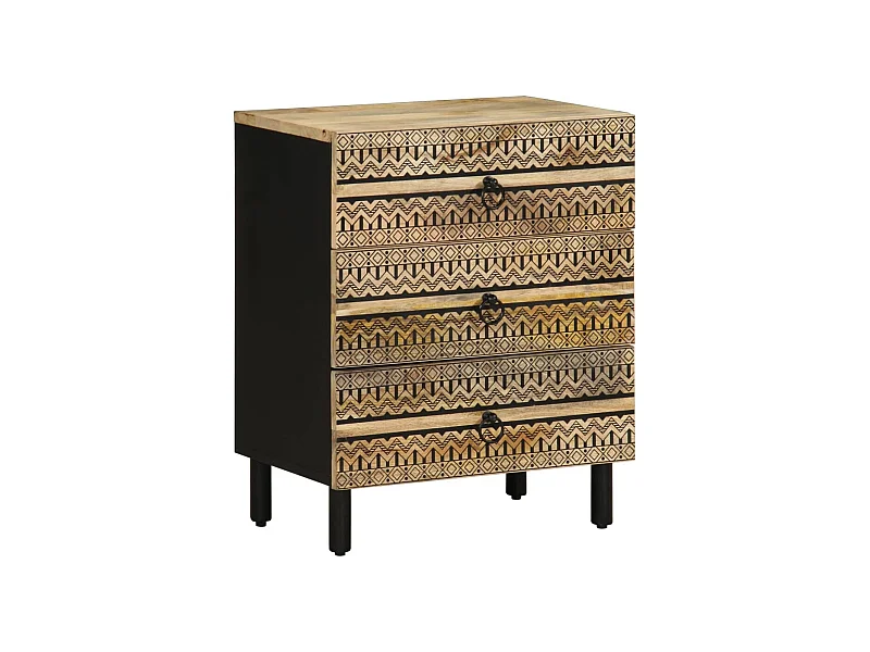 Table de chevet noir 50x33x62 cm bois de manguier massif brut