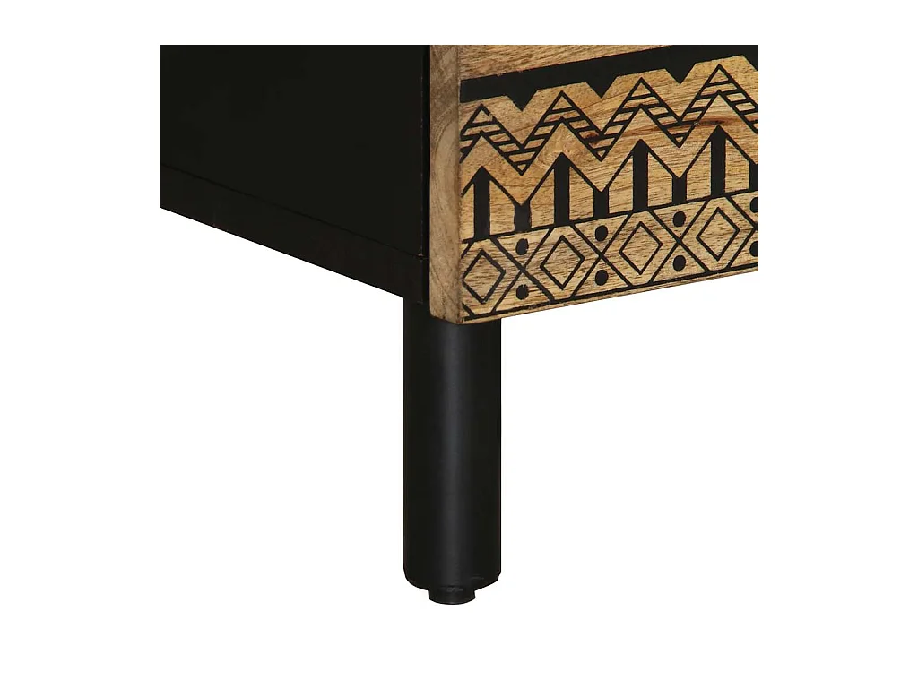 Table de chevet noir 50x33x62 cm bois de manguier massif brut