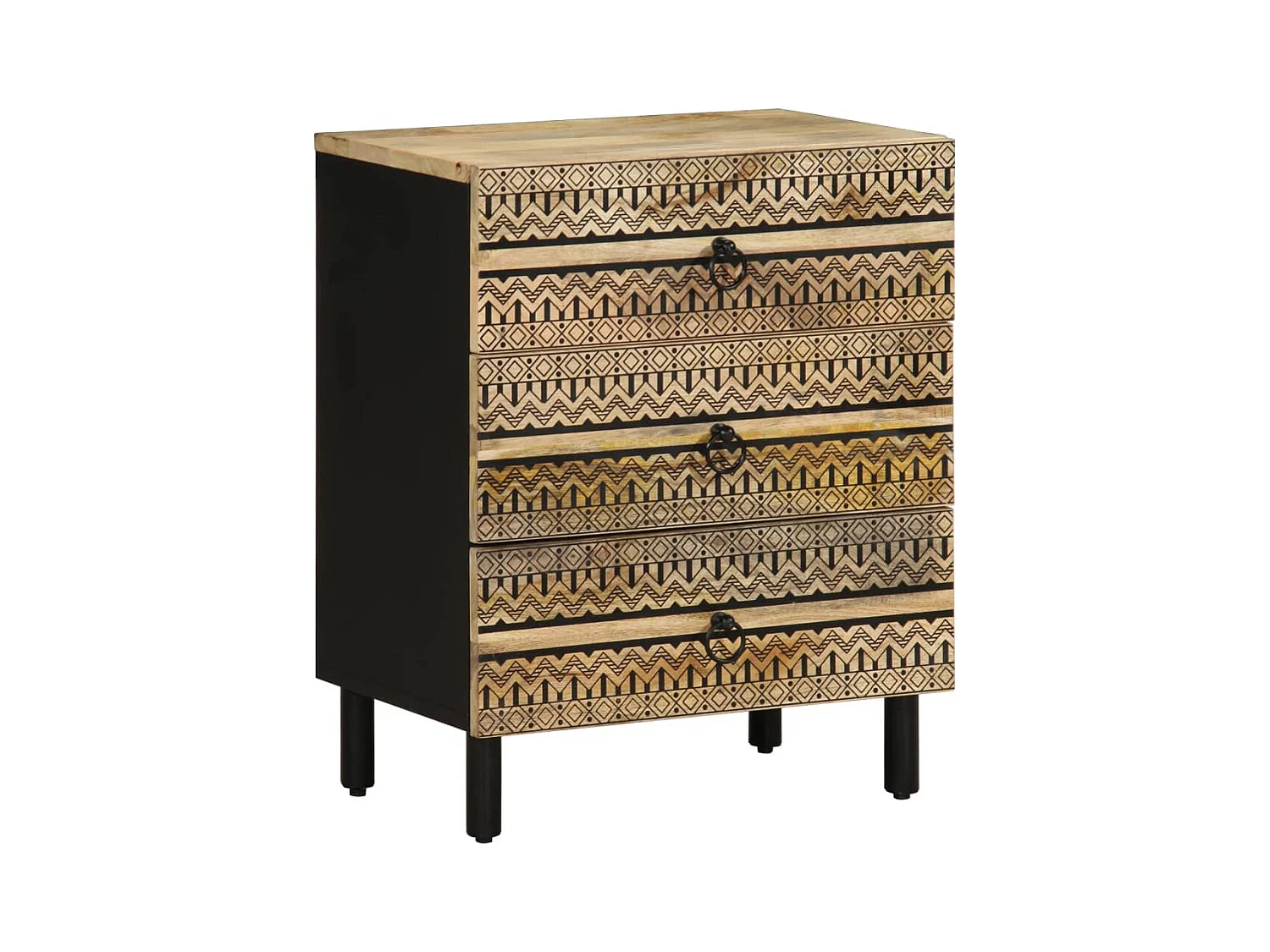 Table de chevet noir 50x33x62 cm bois de manguier massif brut