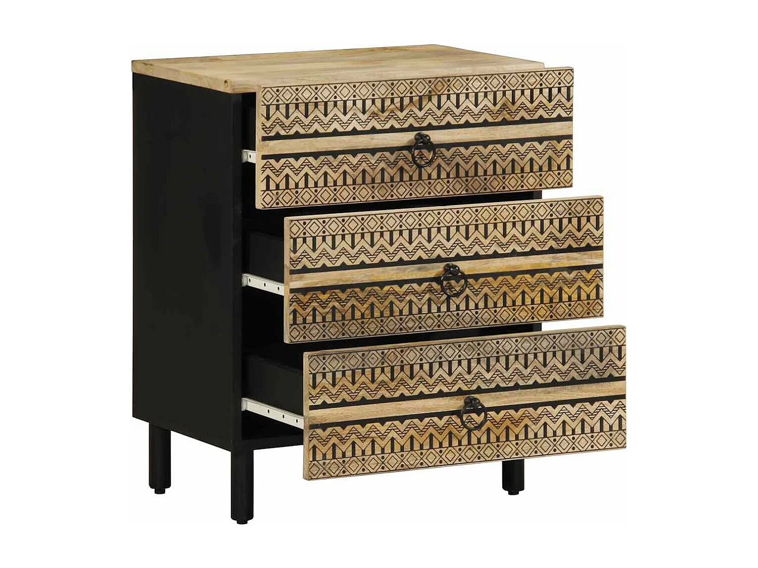 Table de chevet noir 50x33x62 cm bois de manguier massif brut