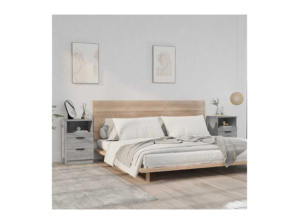 Sonoma Grey Engineered Wood 2-delige nachtkastjeset