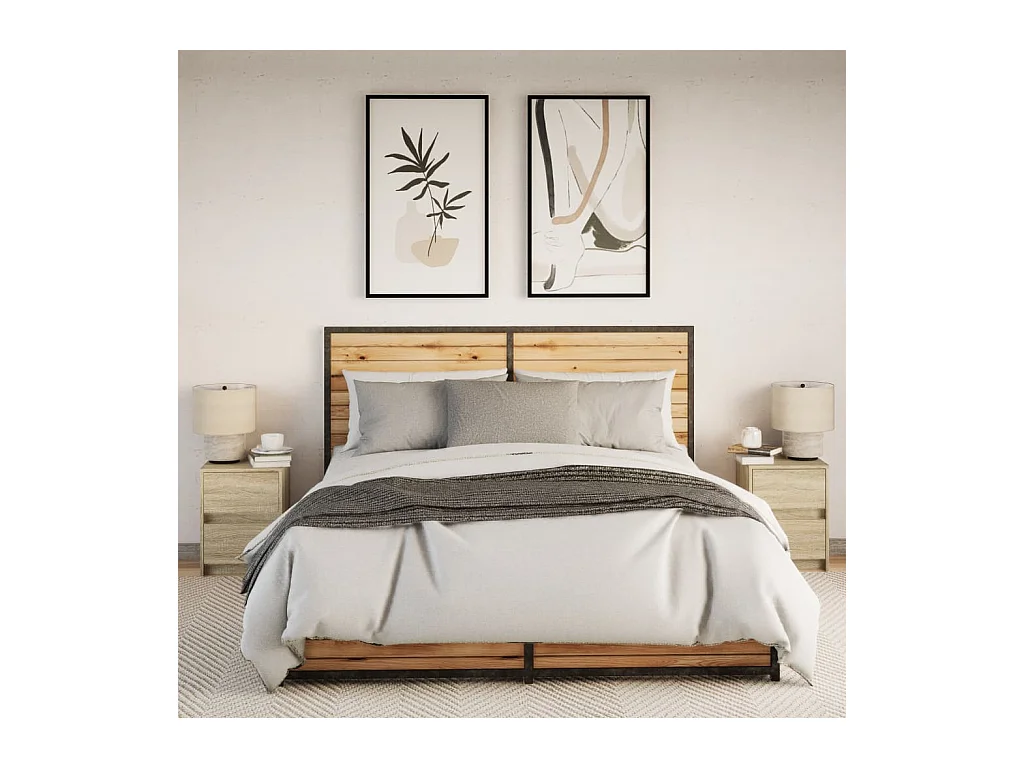 Mesita de noche de 2 piezas y luces LED, roble Sonoma