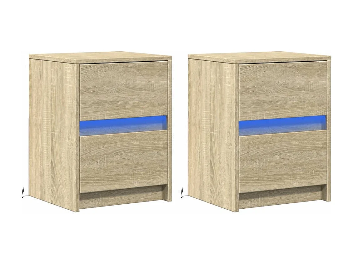 Armoires de chevet et lumières LED 2 pcs chêne sonoma
