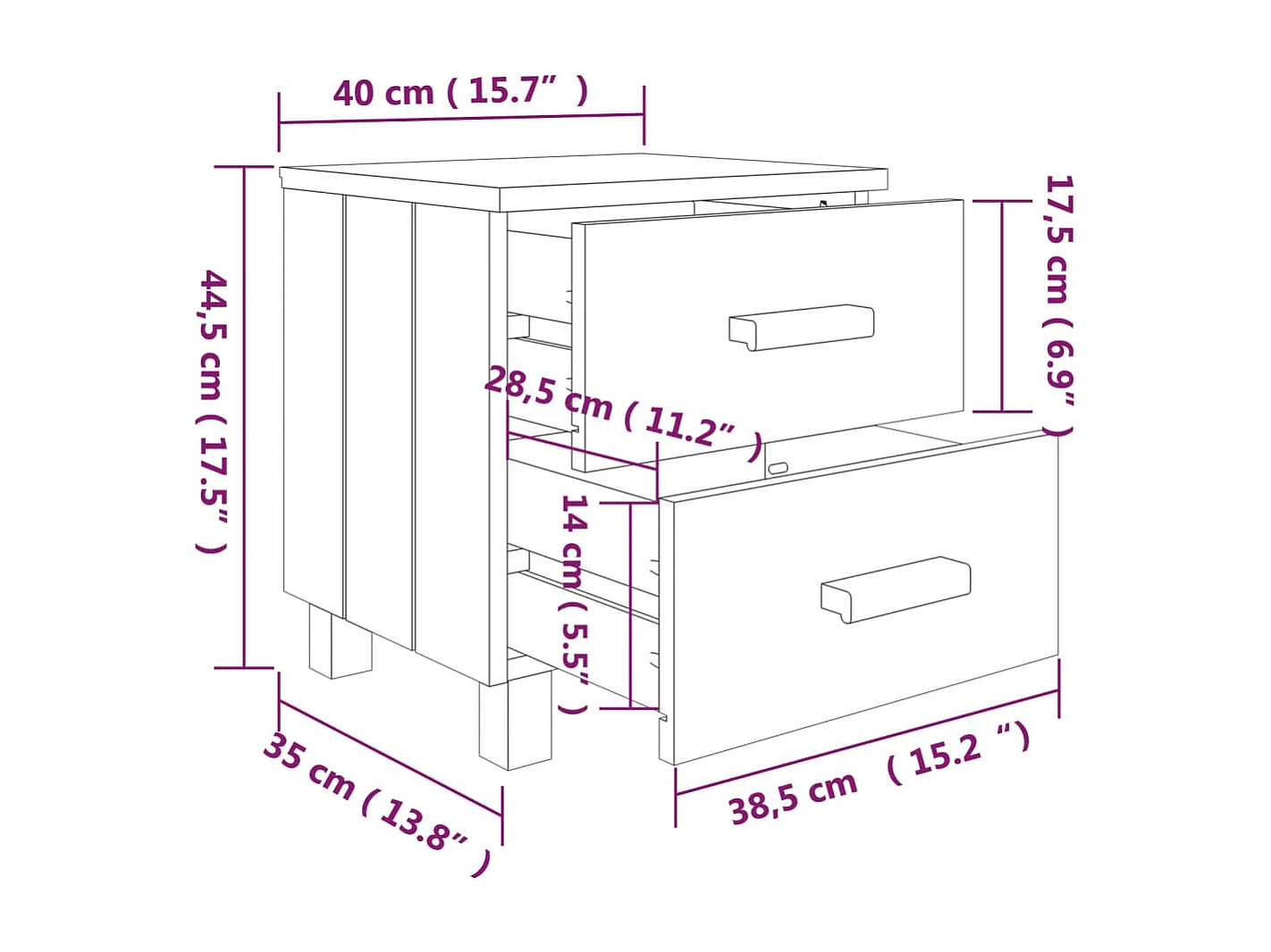 Comodini HAMAR 2 pz Bianco 40x35x44,5 cm Legno massello