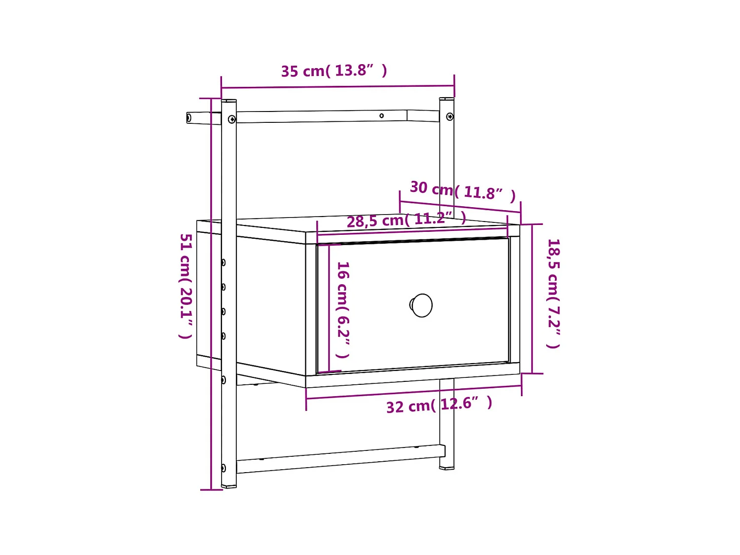Sonoma Grey Wandgemonteerd Nachtkastje 35x30x51cm Gemaakt van Bewerkt Hout