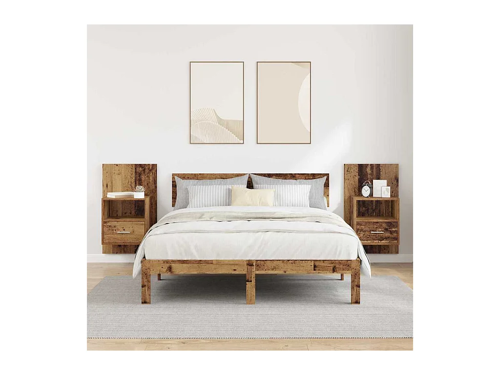 Mobile letto 2 pezzi, legno antico, 48,5 x 32,5 x 80 cm