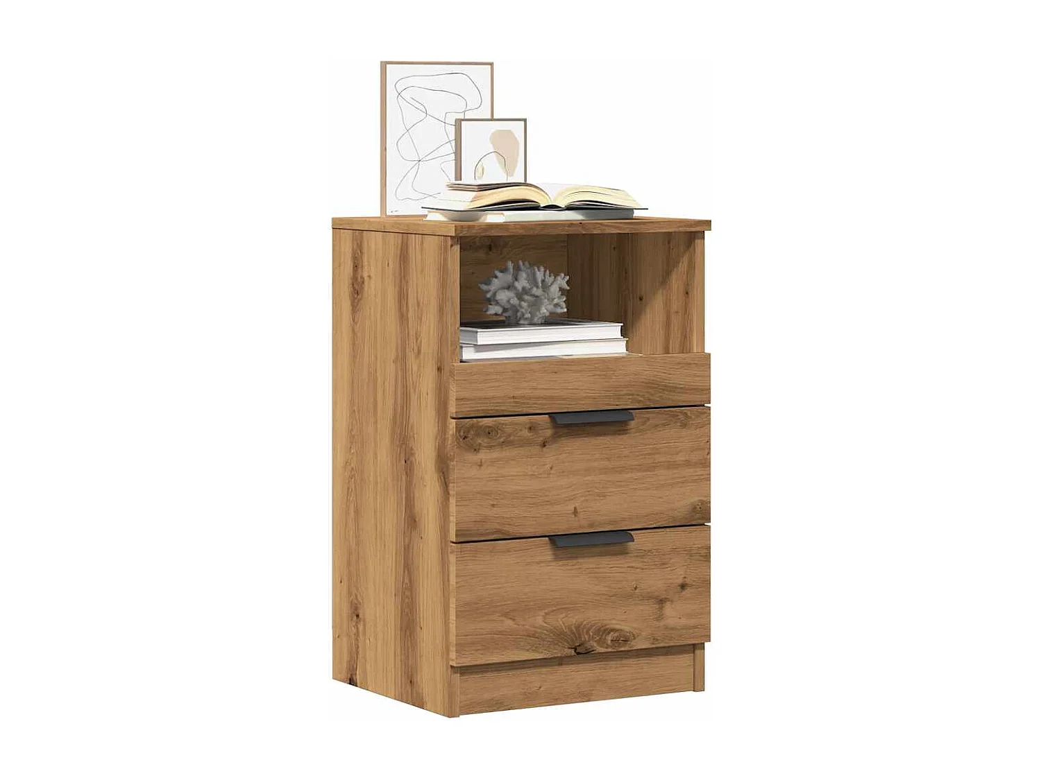 Table de chevet chêne artisanal 40x36x65 cm bois d'ingénierie