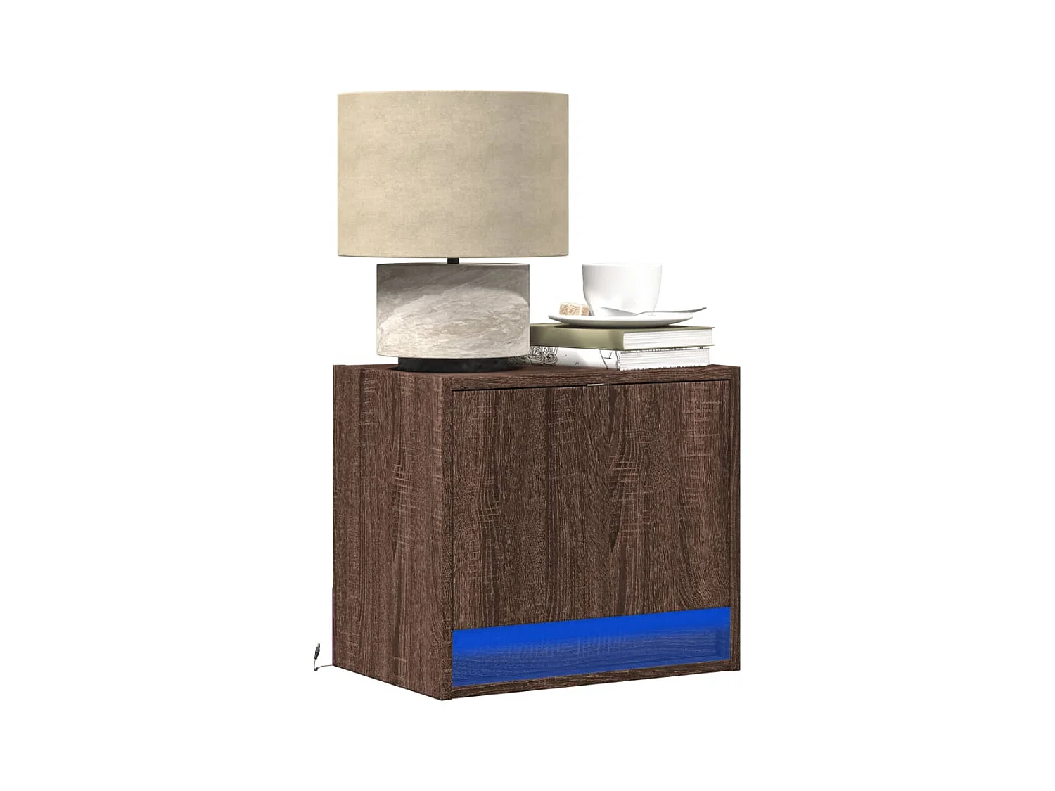 Mesitas de noche de pared con luces LED 2 piezas roble marrón