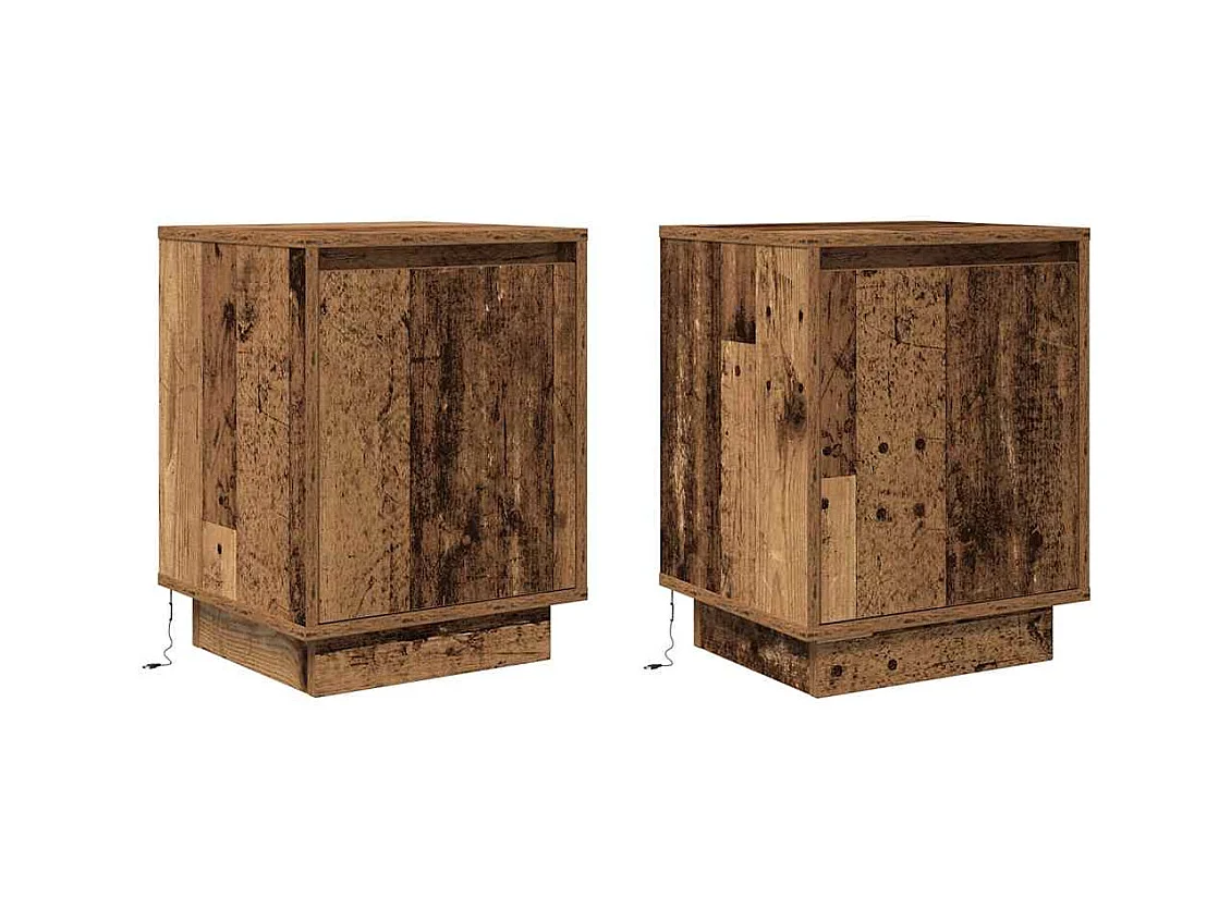 Comodini con luci LED 2 pezzi in legno vecchio 38x34x50 cm