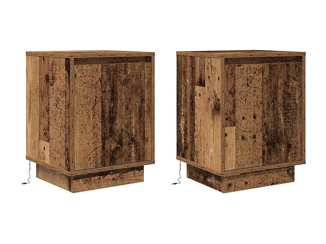 Tables de chevet avec lumières LED 2pcs vieux bois 38x34x50 cm