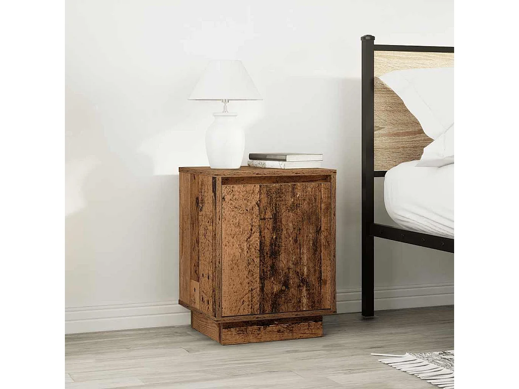 Tables de chevet avec lumières LED 2pcs vieux bois 38x34x50 cm