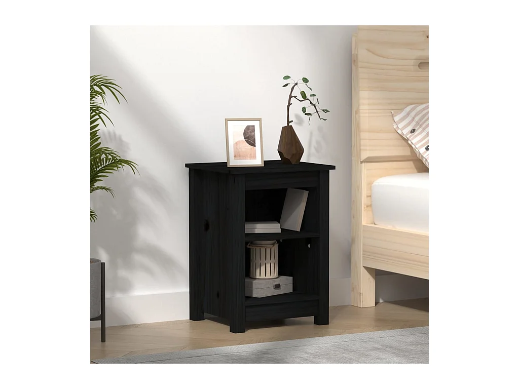 Comodino Nero 40x35x55 cm Legno massello di pino