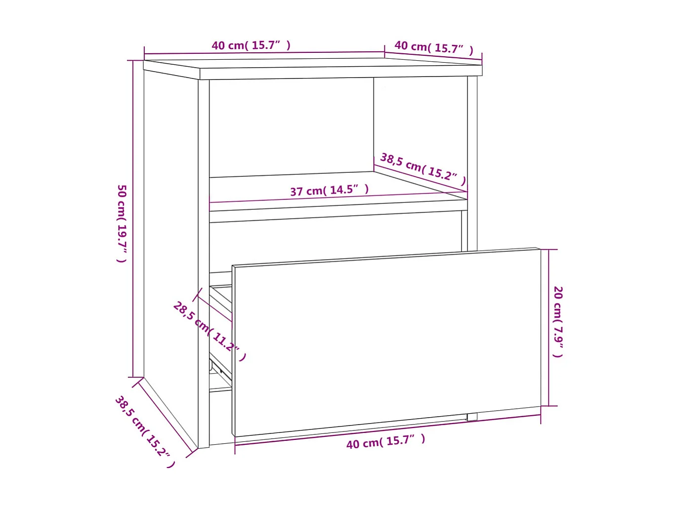Tables de chevet 2 pcs sonoma gris 40x40x50cm bois d'ingénierie