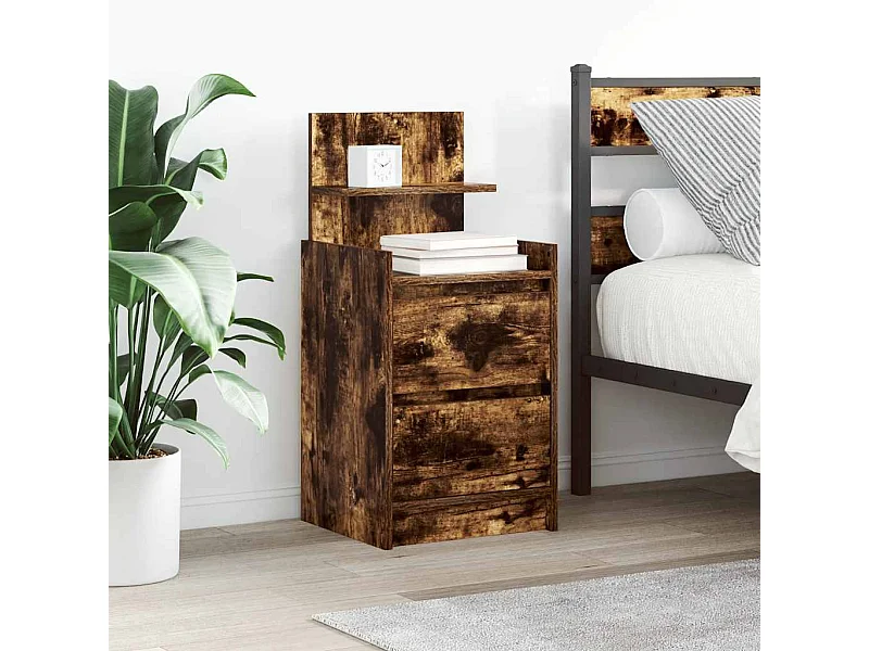 Tables de chevet avec 2 tiroirs 2 pcs chêne fumé 38x34x80 cm