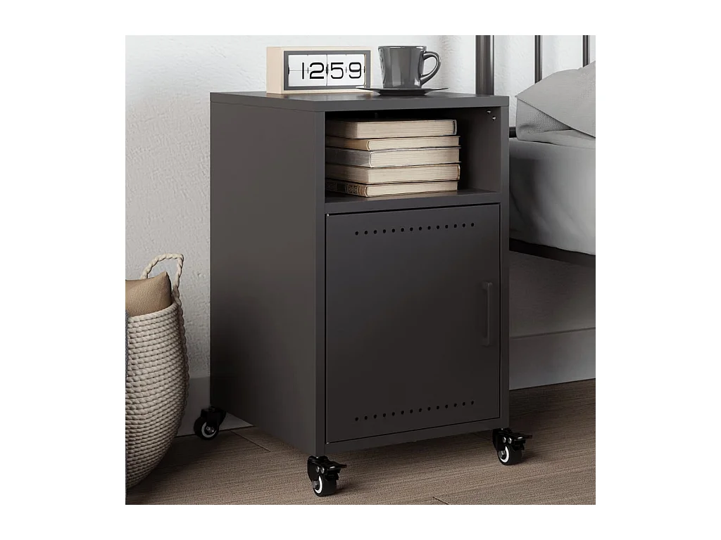 Mesita de noche negra de acero 36x39x59 cm