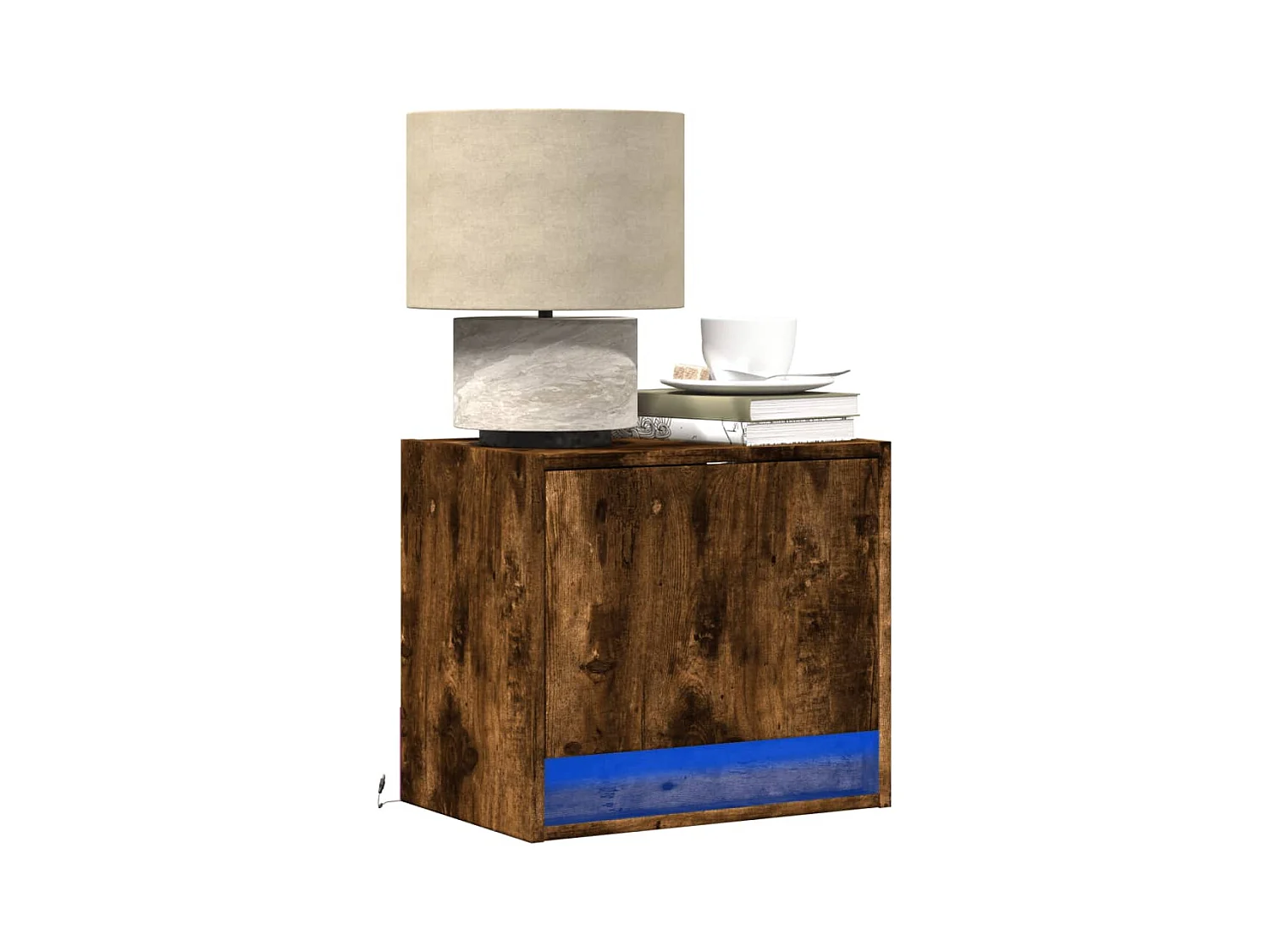 Mesitas de noche de pared con luces LED 2 piezas roble ahumado