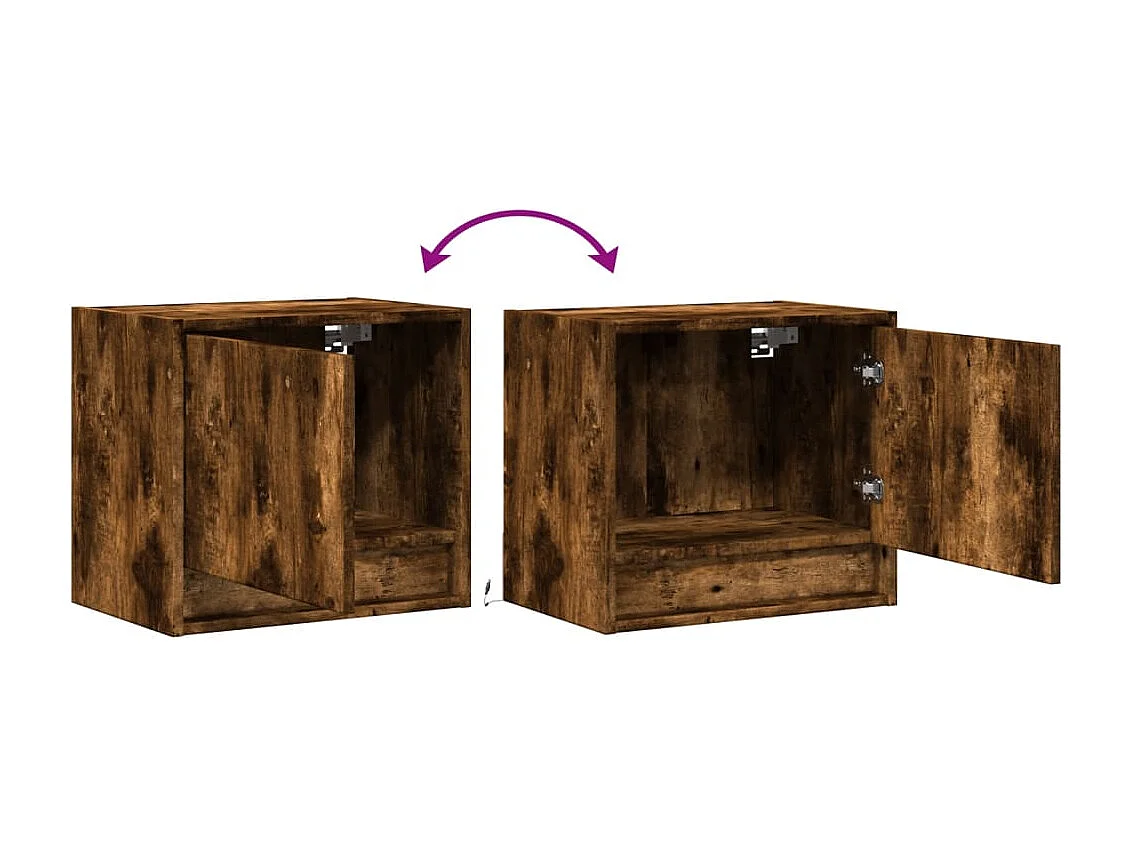 Tables de chevet murales avec lumières LED 2 pcs chêne fumé