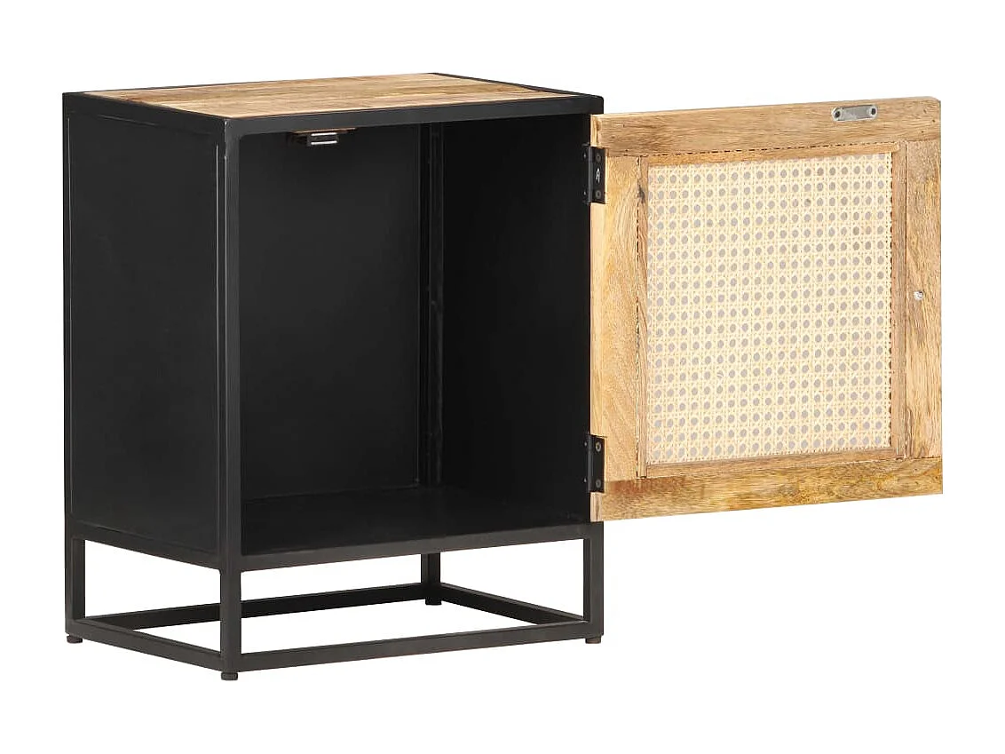 Table de chevet 40x30x50 cm Bois de manguier et canne naturelle