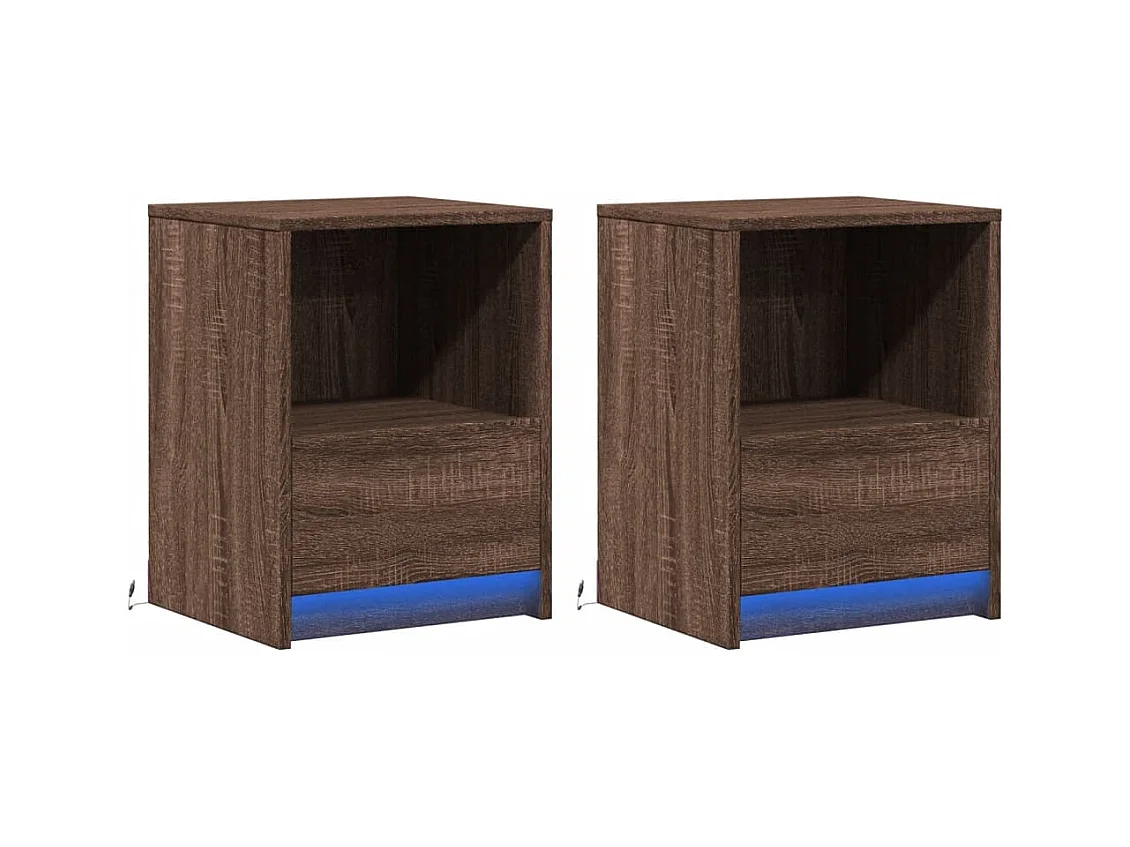 Mesitas de noche y luces LED 2 piezas marrón roble