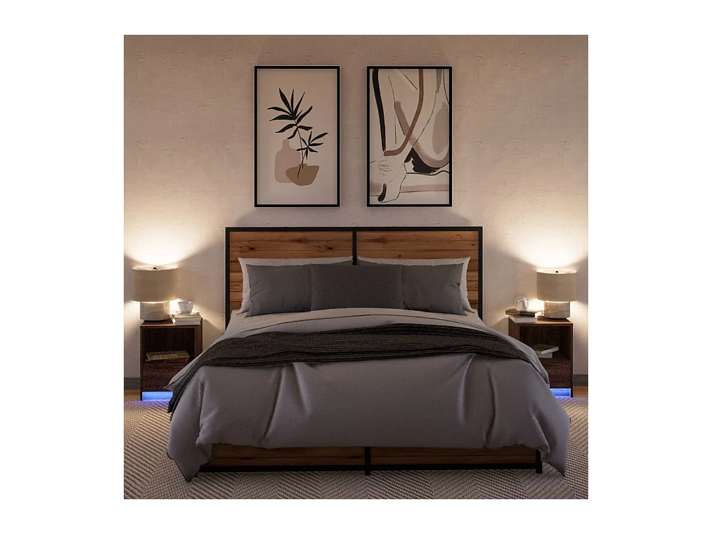 Mesitas de noche y luces LED 2 piezas marrón roble