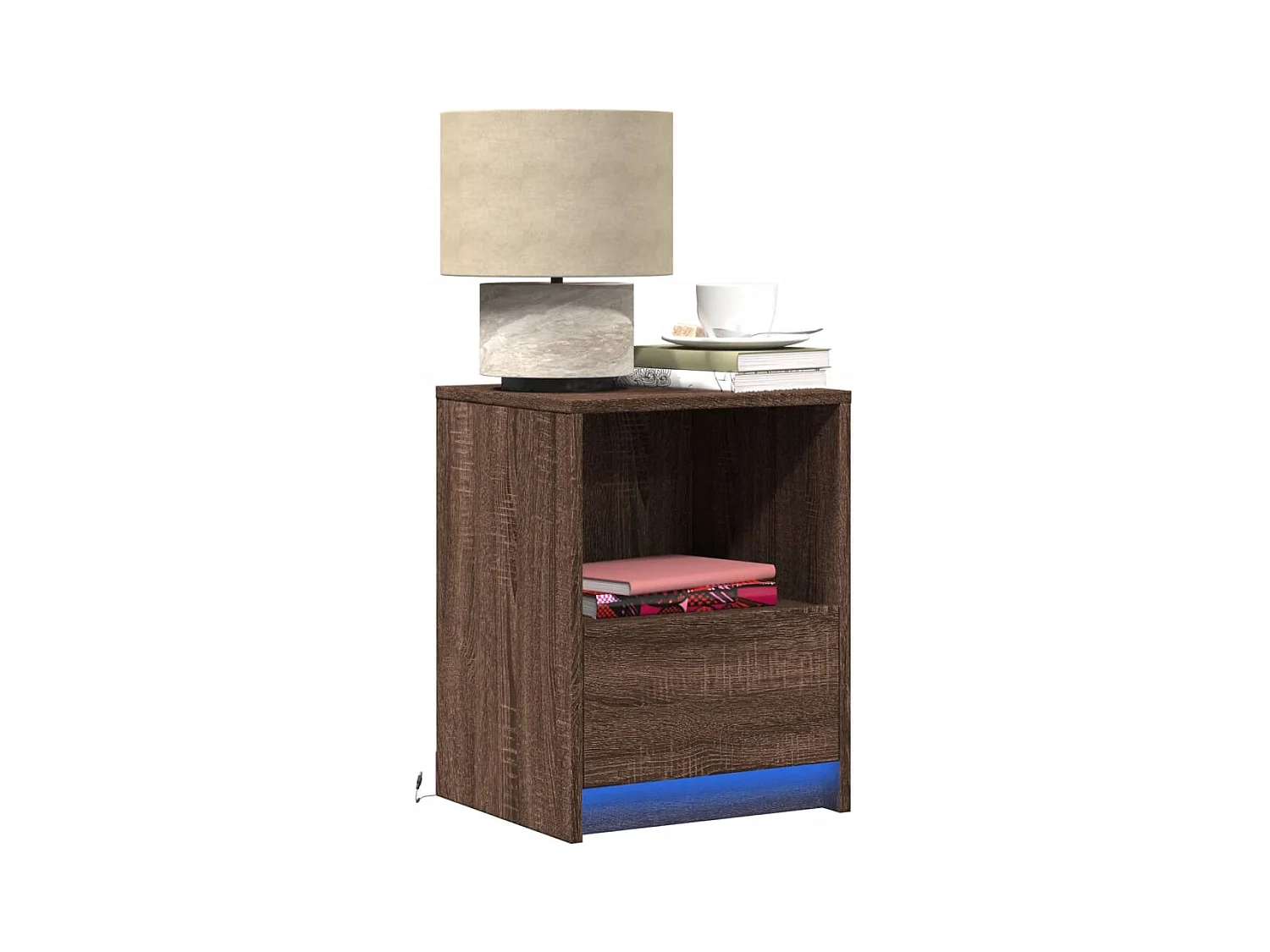 Armoires de chevet et lumières LED 2 pcs chêne marron