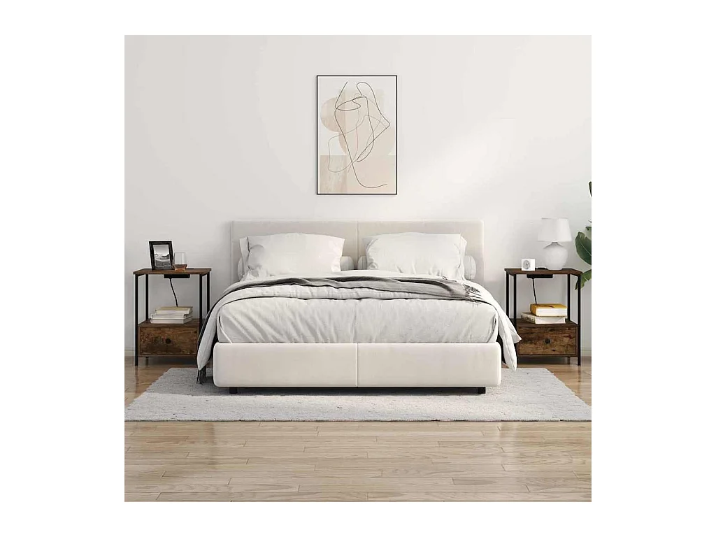 Mesita de noche con estación de carga 2 piezas Roble ahumado