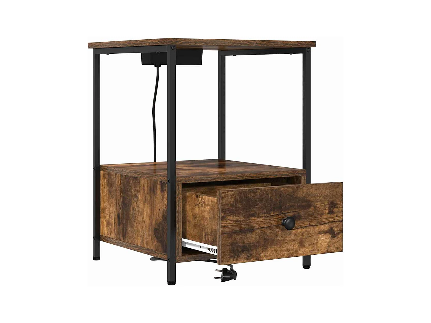 Mesita de noche con estación de carga 2 piezas Roble ahumado