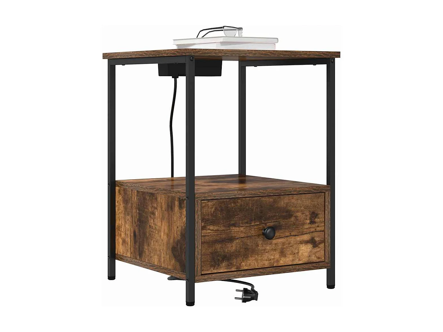 Table de nuit avec station de chargement 2 pcs Chêne fumé